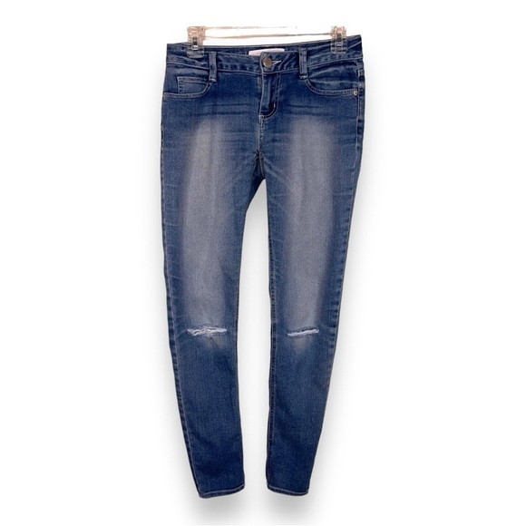 SIZE 1 NO BOUNDARIES BLUE JUNIORS SKINNY JEANS DISTRESSED STRETCH - Picture 1 of 11